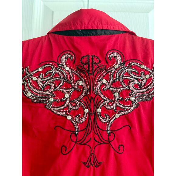 Women’s Roar Signature Western Red Rhinestone Button Down Blouse size Small - Picture 4 of 9